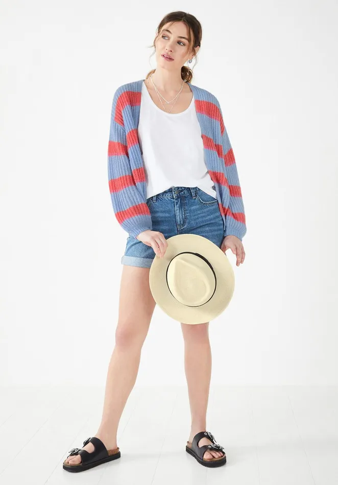 Jumpers and Cardigans Women Hush Ani Striped Cardigan Sky Blue Orange