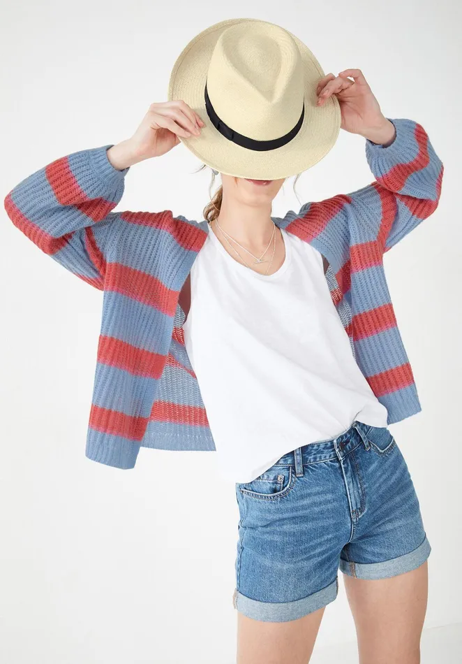 Jumpers and Cardigans Women Hush Ani Striped Cardigan Sky Blue Orange