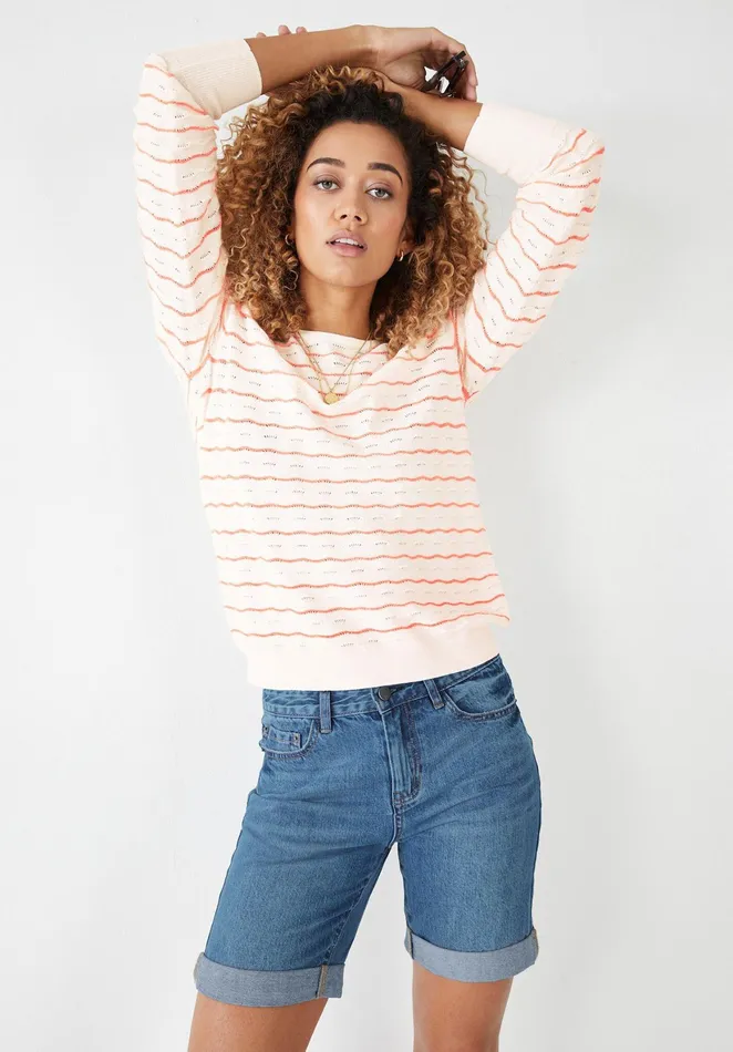 Jumpers and Cardigans Women Hush Aubrey Striped Jumper Soft Whitepink