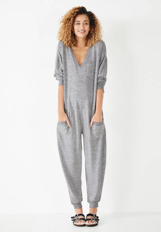 Jumpsuits and Playsuits Women Hush Elle VNeck Supersoft Onesie Palest Grey Marl