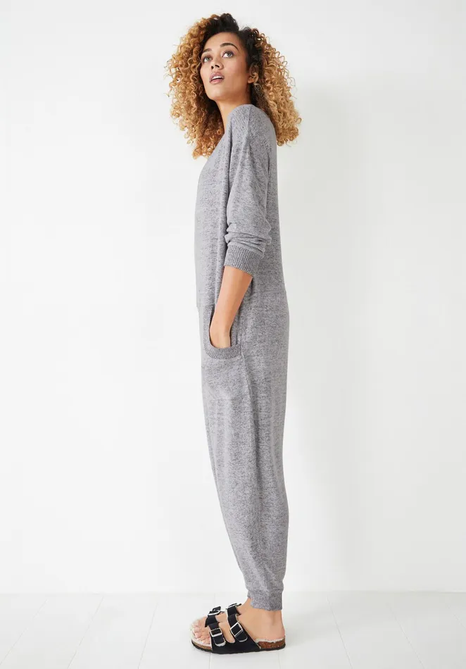 Jumpsuits and Playsuits Women Hush Elle VNeck Supersoft Onesie Palest Grey Marl
