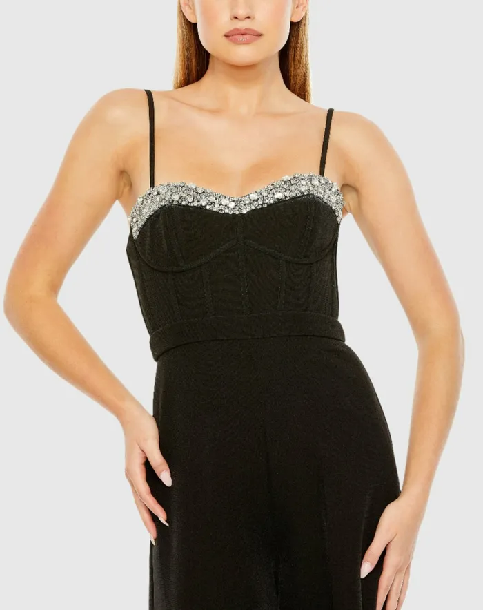 Jumpsuits and Rompers Women Slim Strap Beaded Bustier Top Jumpsuit Black Mac Duggal Jumpsuits and Rompers Women Slim Strap Beaded Bustier Top Jumpsuit Black Mac Duggal