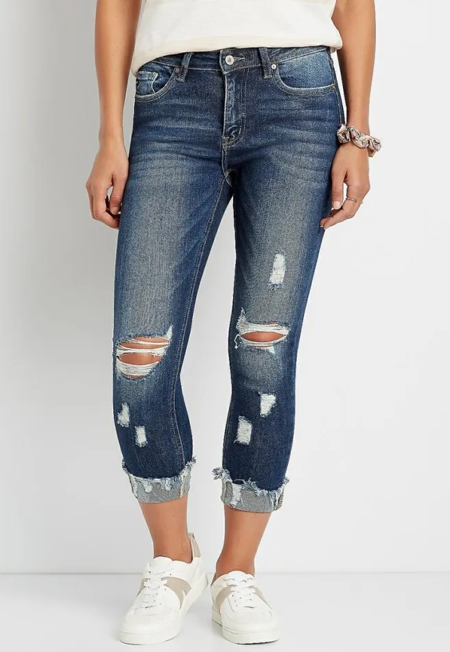Kancan High Rise Curvy Dark Ripped Cropped Jean Women Maurices Jeans