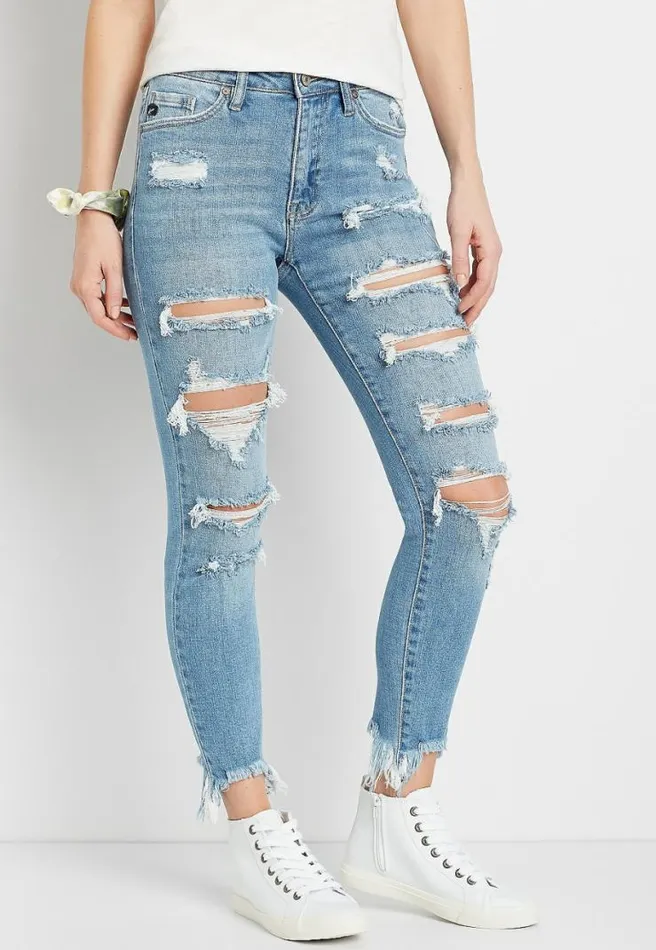 Kancan High Rise Light Super Destructed Skinny Jean Women Maurices Jeans