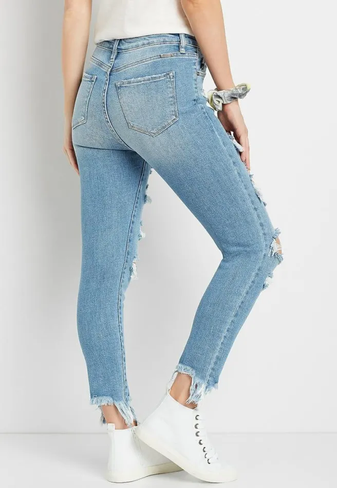 Kancan High Rise Light Super Destructed Skinny Jean Women Maurices Jeans