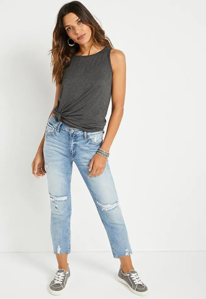 Kancan Straight High Rise Backed Ripped Ankle Jean Women Maurices Jeans