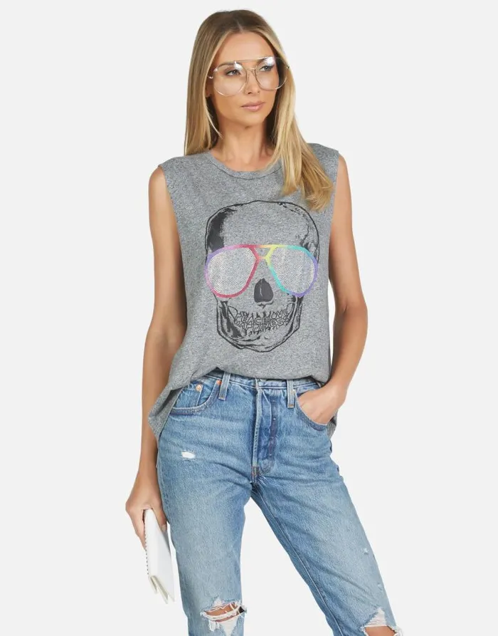 Kel Cool Skull Heather Grey Women Lauren Moshi Tanks