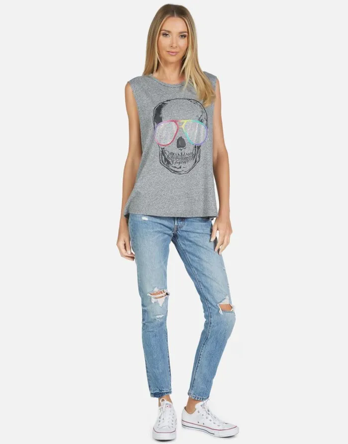 Kel Cool Skull Heather Grey Women Lauren Moshi Tanks