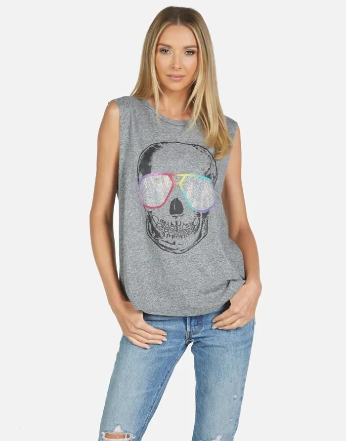Kel Cool Skull Heather Grey Women Lauren Moshi Tanks