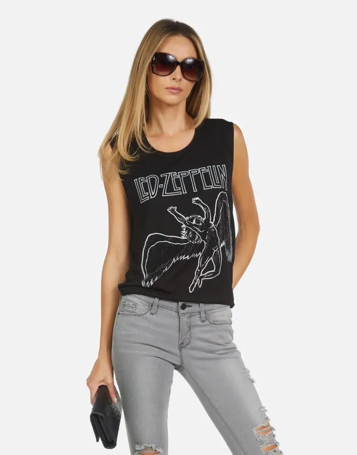 Kel Led Zeppelin Outline Black Women Lauren Moshi Tanks