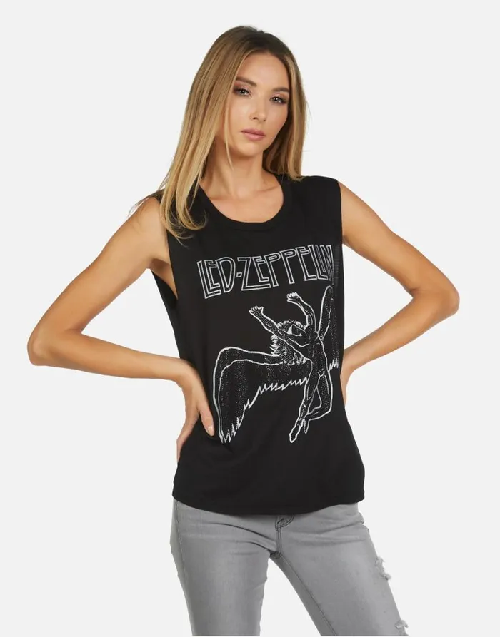 Kel Led Zeppelin Outline Black Women Lauren Moshi Tanks