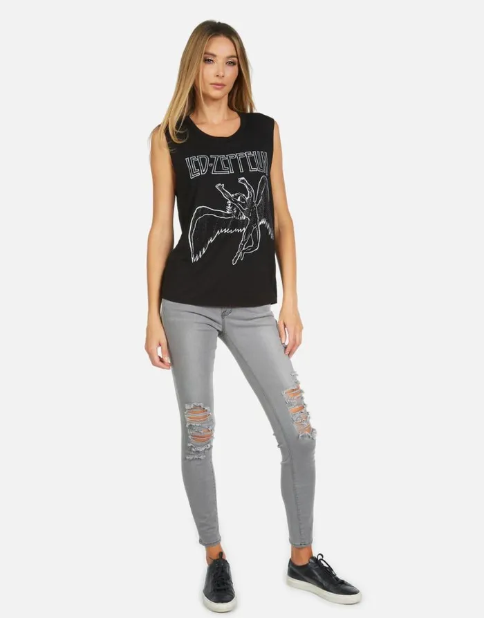 Kel Led Zeppelin Outline Black Women Lauren Moshi Tanks