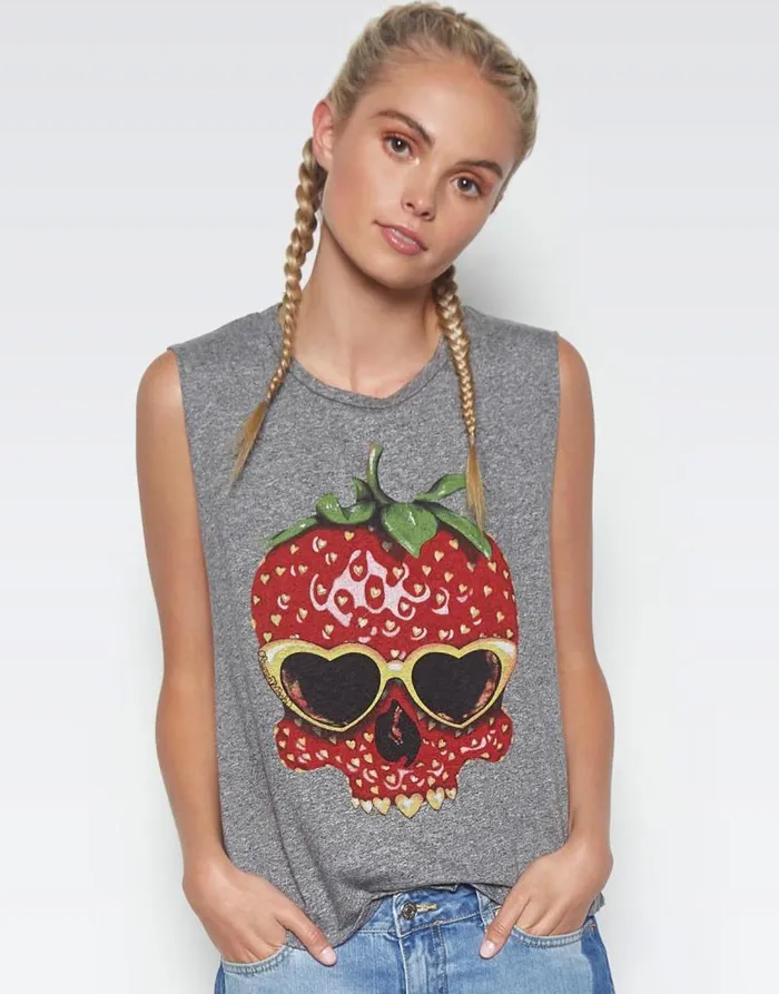 Kel Strawberry Skull Heather Grey Women Lauren Moshi Tanks