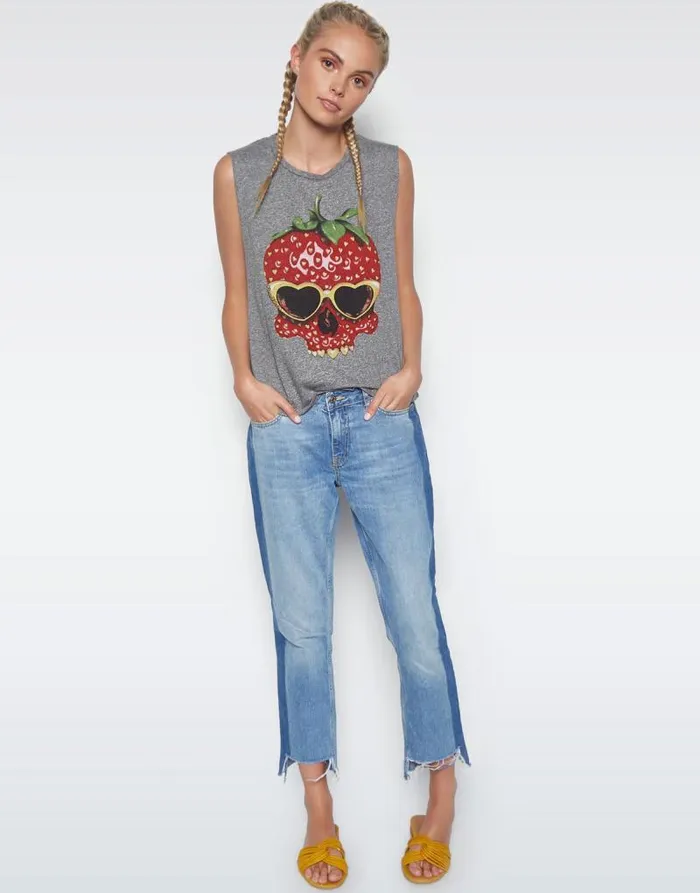 Kel Strawberry Skull Heather Grey Women Lauren Moshi Tanks