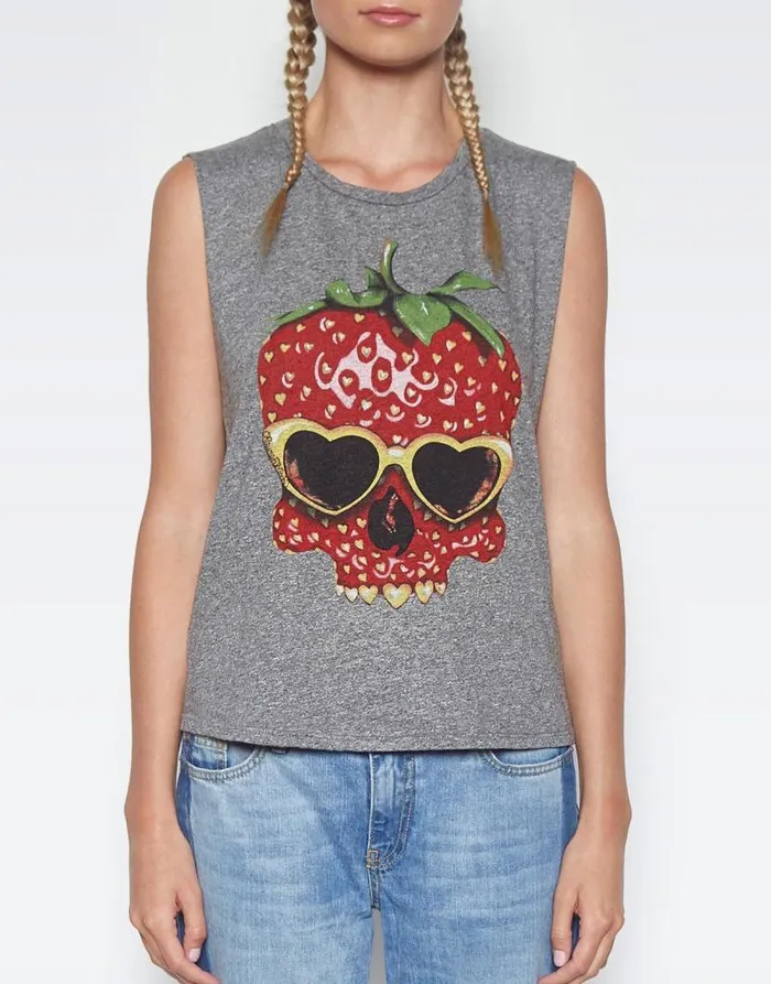 Kel Strawberry Skull Heather Grey Women Lauren Moshi Tanks