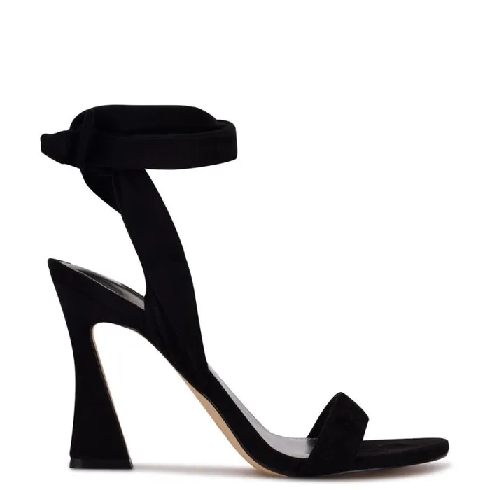 Kelsie Ankle Wrap Heeled Sandals Black Suede Women Nine West Heels