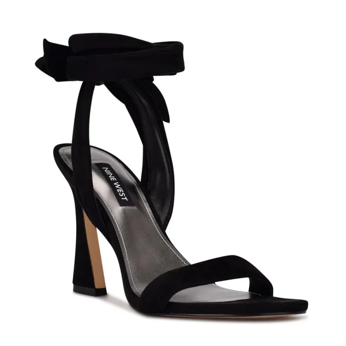 Kelsie Ankle Wrap Heeled Sandals Black Suede Women Nine West Heels Kelsie Ankle Wrap Heeled Sandals Black Suede Women Nine West Heels