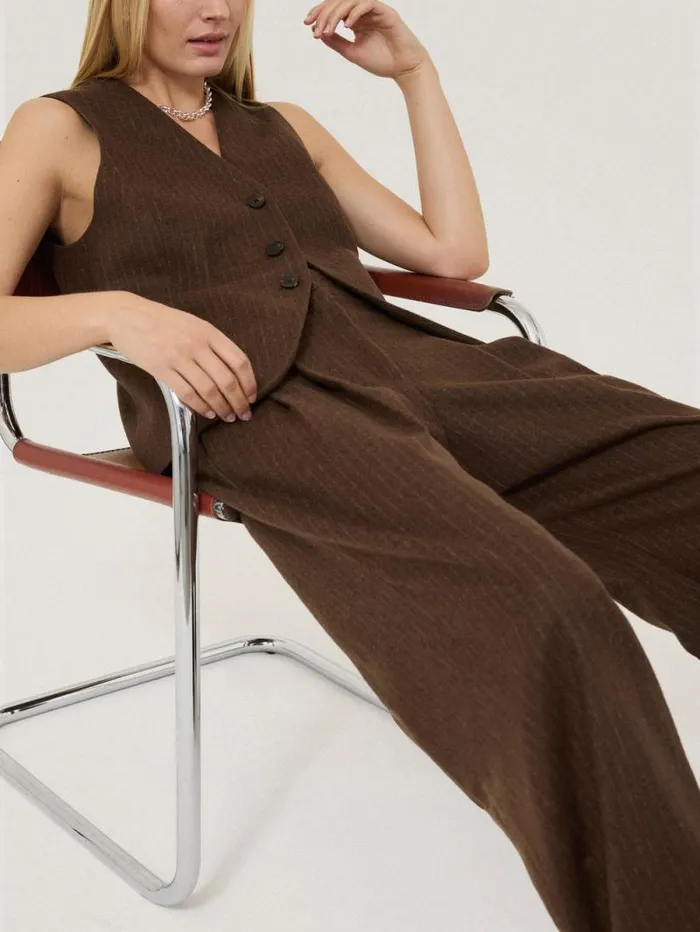 Kemp Wool Pinstripe Trouser Brown Women Jigsaw Suits and Tailoring