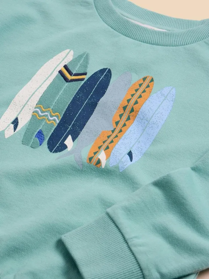 Kids SWEATS White Stuff Fish Surfboard Graphic Sweat Mint Green