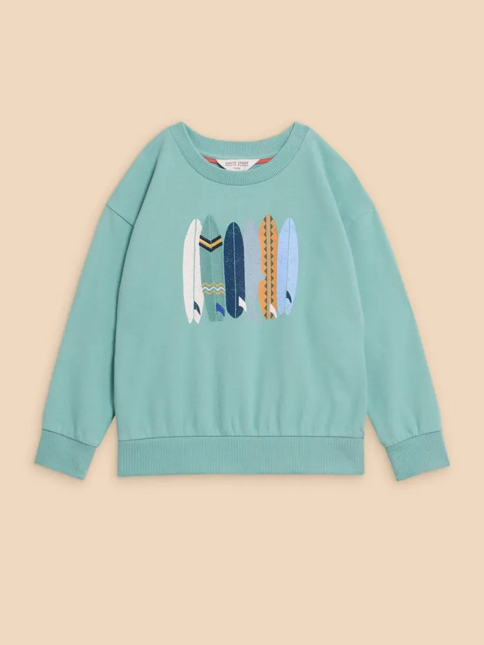 Kids SWEATS White Stuff Fish Surfboard Graphic Sweat Mint Green Kids SWEATS White Stuff Fish Surfboard Graphic Sweat Mint Green