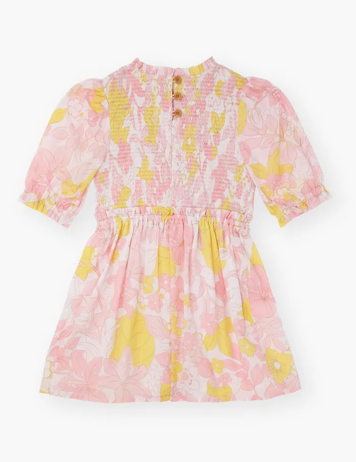Kids Zimmermann Clothing Pop Puff Sleeve Dress Pinkyellow Floral