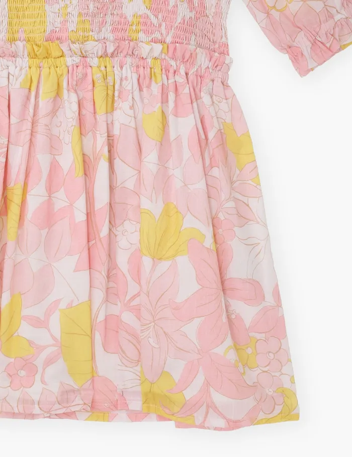 Kids Zimmermann Clothing Pop Puff Sleeve Dress Pinkyellow Floral