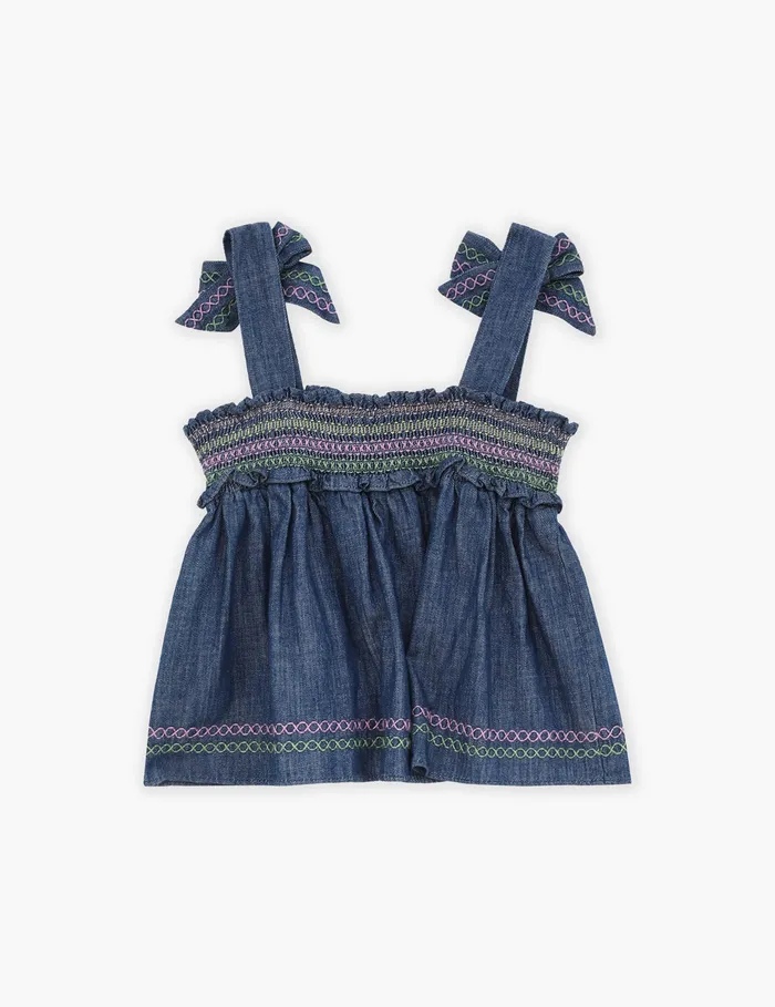 Kids Zimmermann Clothing Tallow Denim Top Blue Lagoon