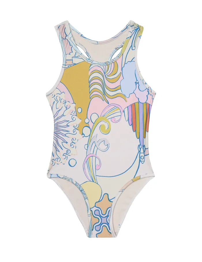 Kids Zimmermann Swimwear Pop Racer 1pc Watercolour Multi