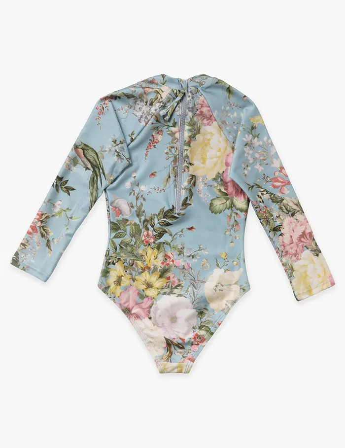 Kids Zimmermann Swimwear Waverly Long Sleeve 1pc Light Blue Floral