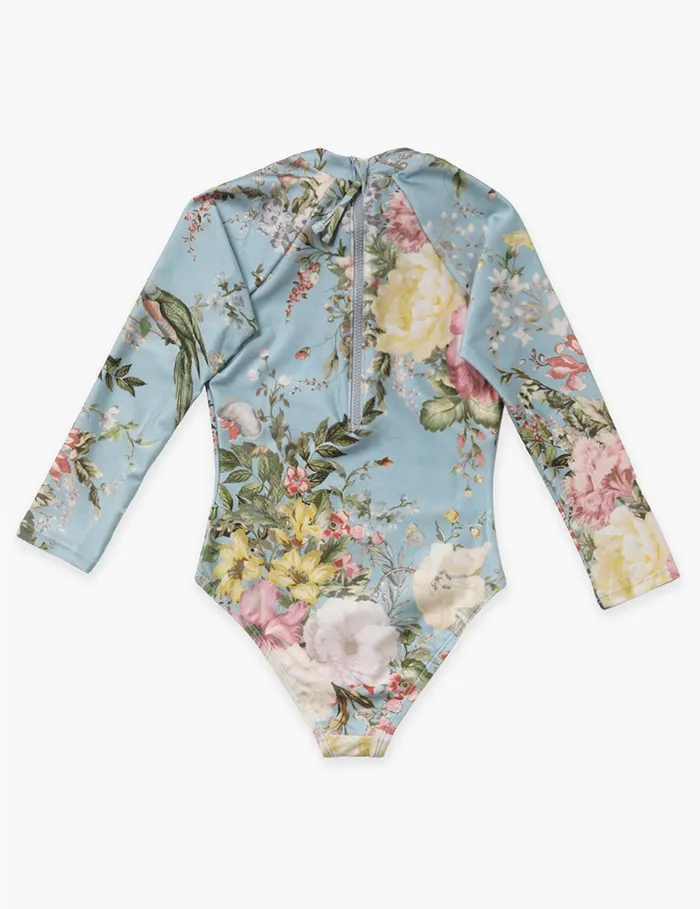 Kids Zimmermann Swimwear Waverly Long Sleeve 1pc Light Blue Floral