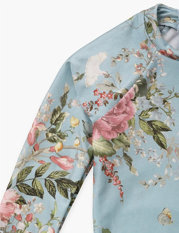 Kids Zimmermann Swimwear Waverly Long Sleeve 1pc Light Blue Floral
