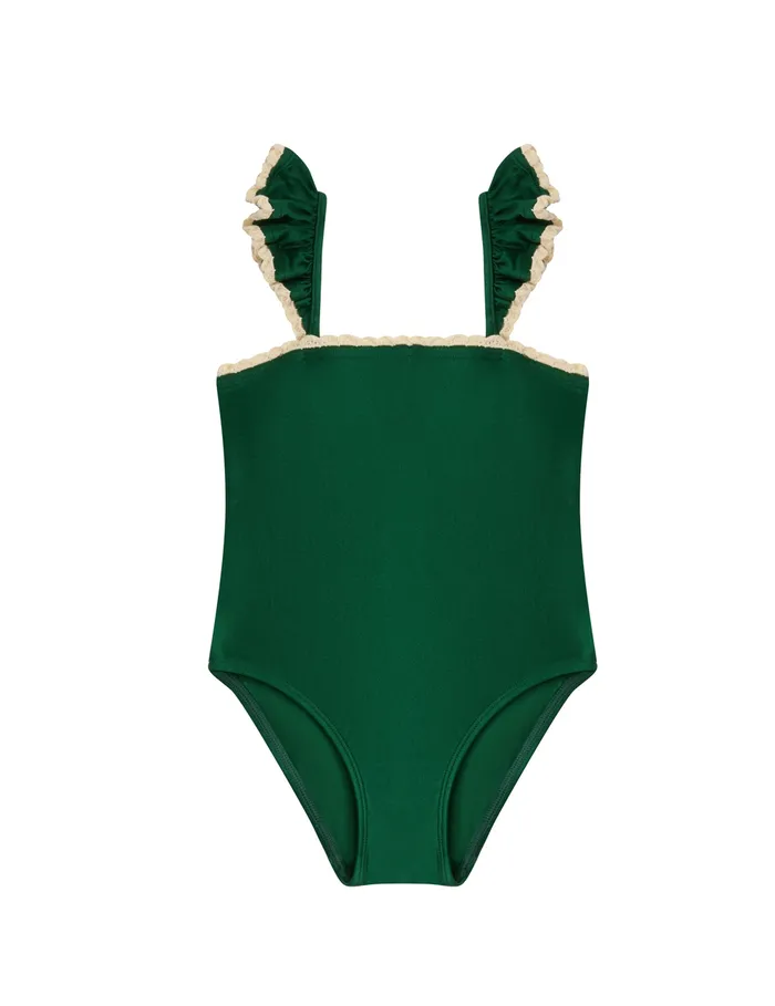 Kids Zimmermann Swimwear Wylie Trim Frill 1pc Emerald