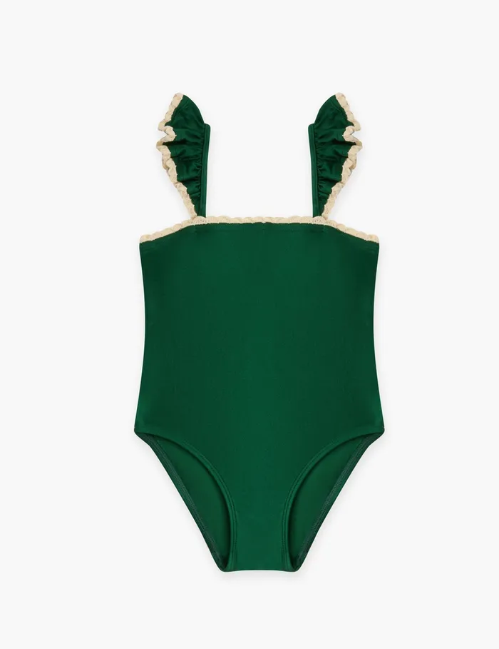 Kids Zimmermann Swimwear Wylie Trim Frill 1pc Emerald