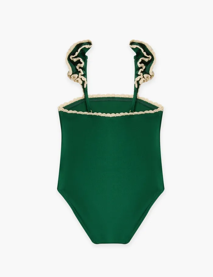 Kids Zimmermann Swimwear Wylie Trim Frill 1pc Emerald