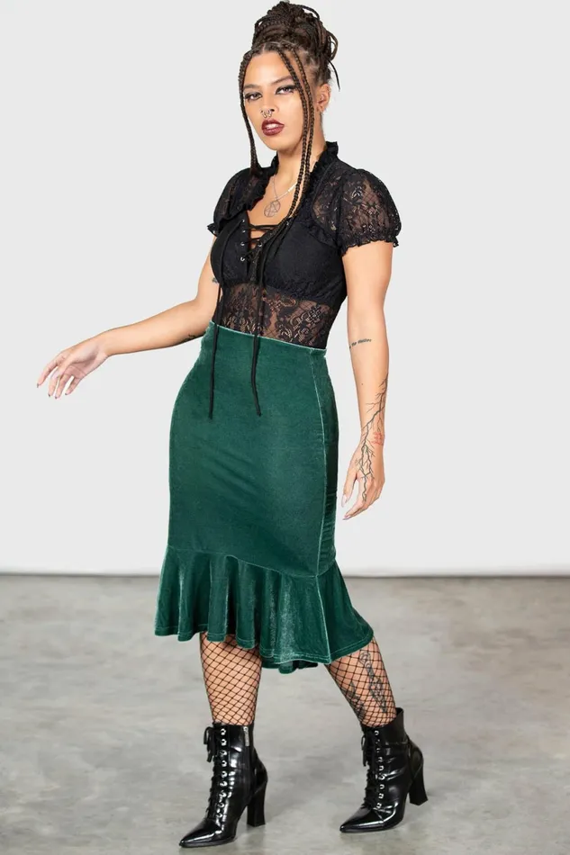 Killstar Going Out Women Drusilla Midi Skirt GREEN