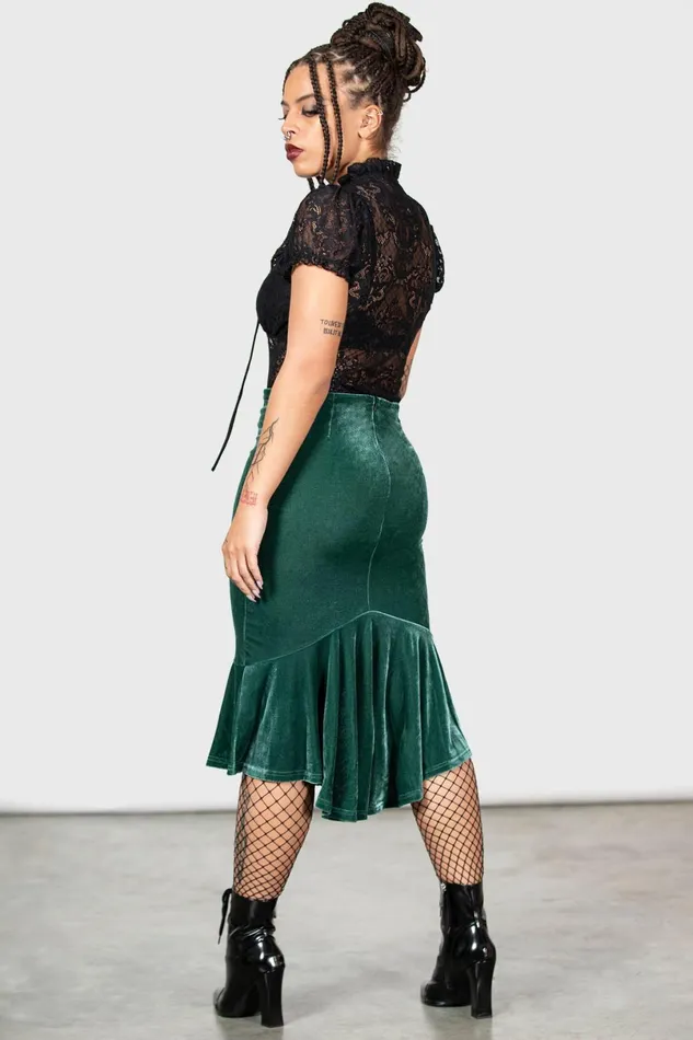 Killstar Going Out Women Drusilla Midi Skirt GREEN