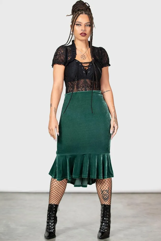 Killstar Going Out Women Drusilla Midi Skirt GREEN