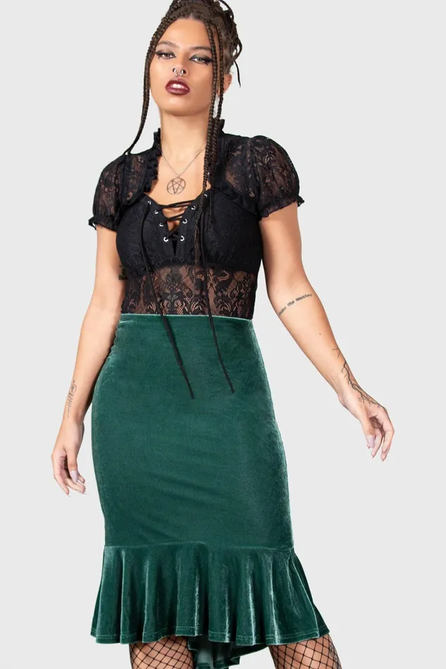 Killstar Going Out Women Drusilla Midi Skirt GREEN