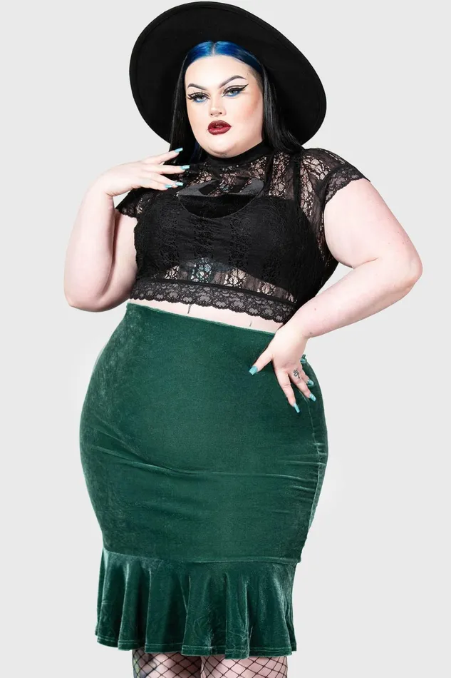 Killstar Going Out Women Drusilla Midi Skirt GREEN