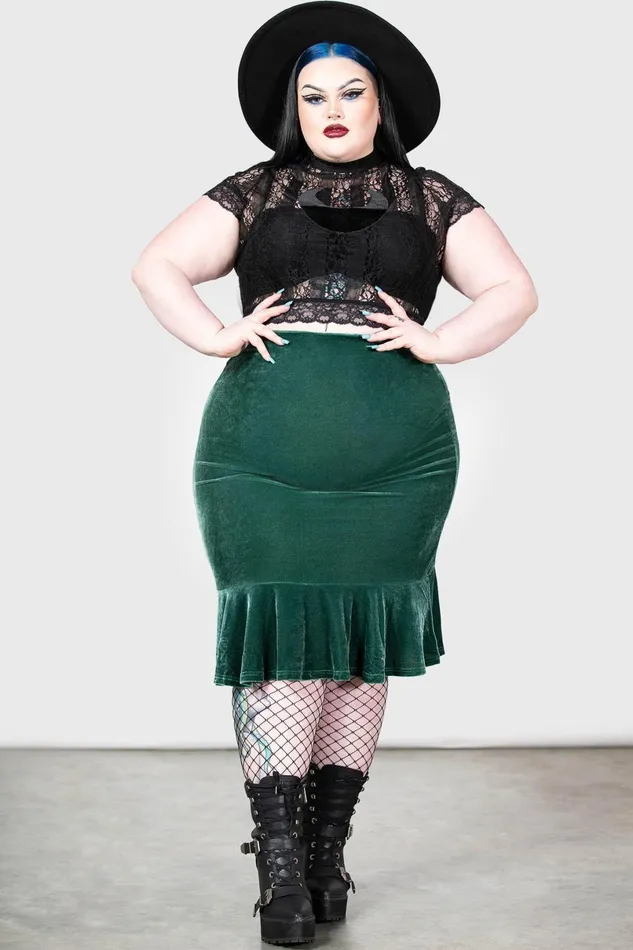 Killstar Going Out Women Drusilla Midi Skirt GREEN
