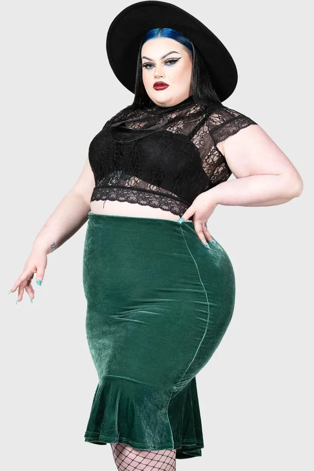 Killstar Going Out Women Drusilla Midi Skirt GREEN