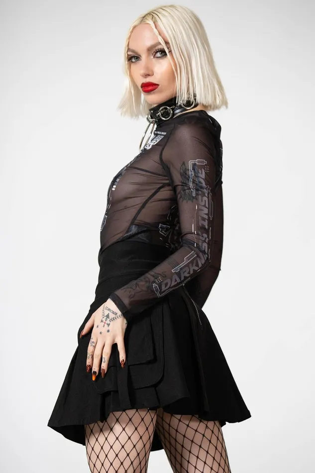Killstar Long Sleeves Women Darkness Inside Mesh Top
