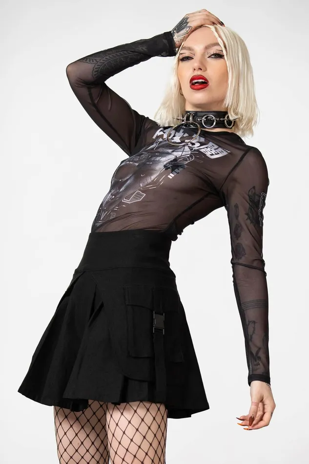 Killstar Long Sleeves Women Darkness Inside Mesh Top