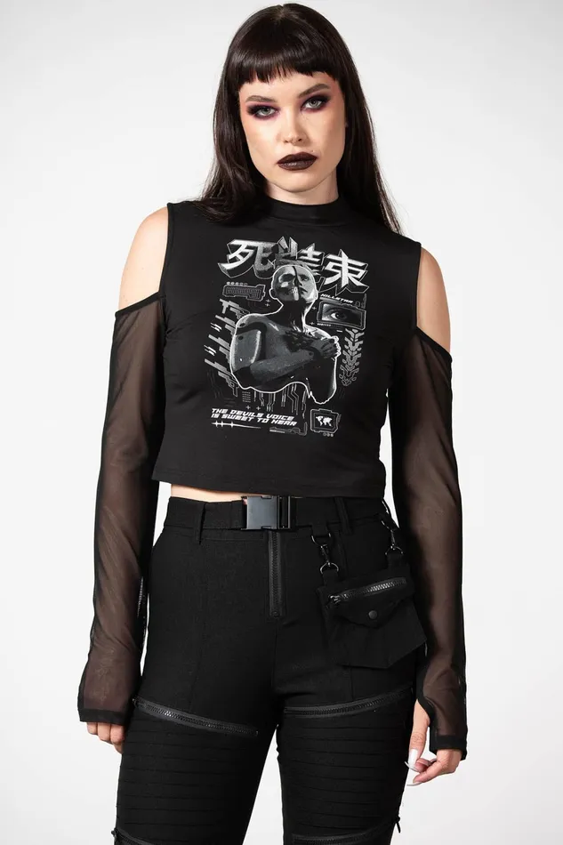 Killstar Long Sleeves Women Devil039s Voice Cold Shoulder Top