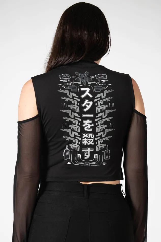 Killstar Long Sleeves Women Devil039s Voice Cold Shoulder Top
