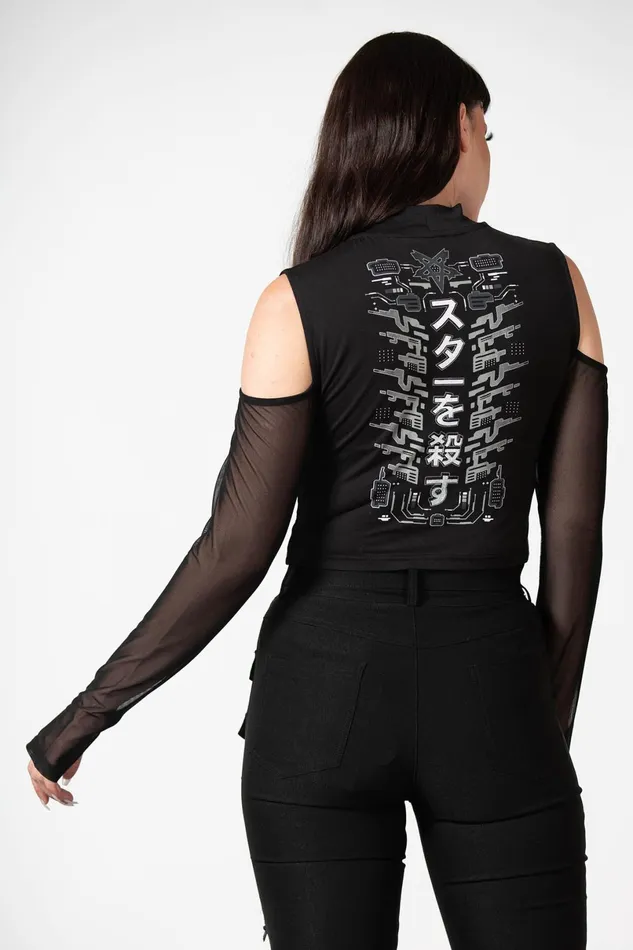 Killstar Long Sleeves Women Devil039s Voice Cold Shoulder Top