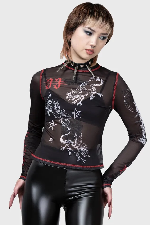 Killstar Long Sleeves Women Devillment Mesh Long Sleeve Top