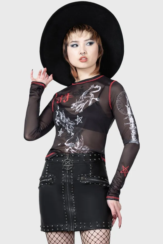 Killstar Long Sleeves Women Devillment Mesh Long Sleeve Top