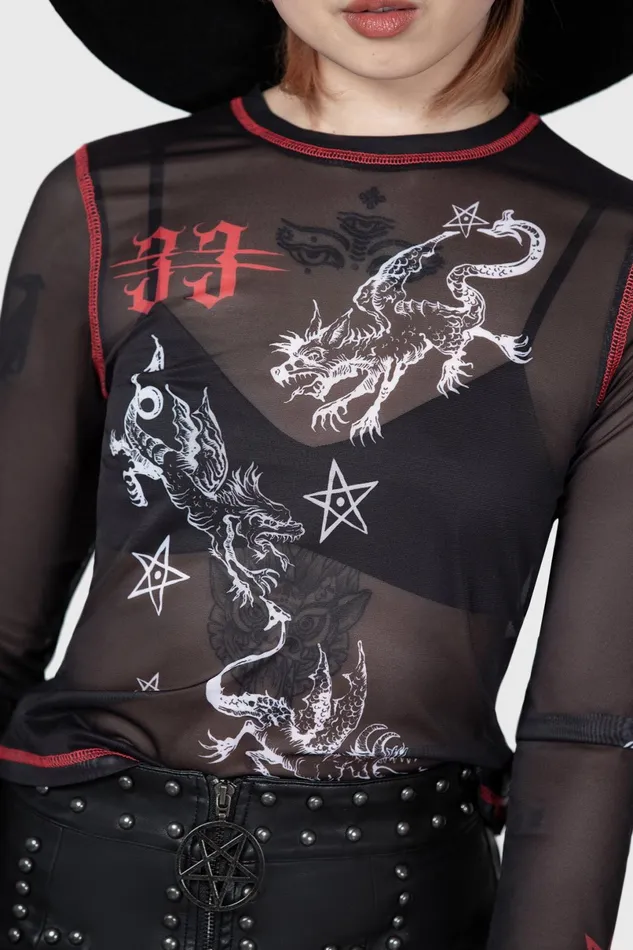 Killstar Long Sleeves Women Devillment Mesh Long Sleeve Top