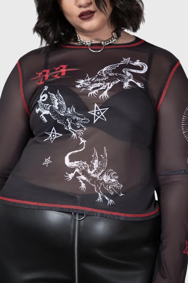 Killstar Long Sleeves Women Devillment Mesh Long Sleeve Top
